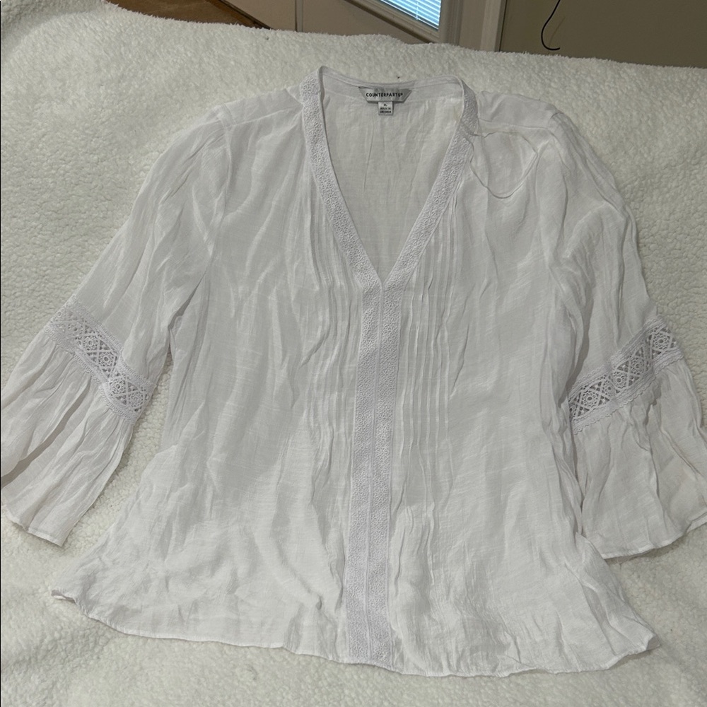 Counterparts White Blouse with Lace Detail